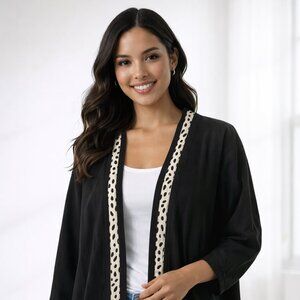 Sundance Denim Wear Black Jacket w/ Animal Print Trim | Made in USA | M